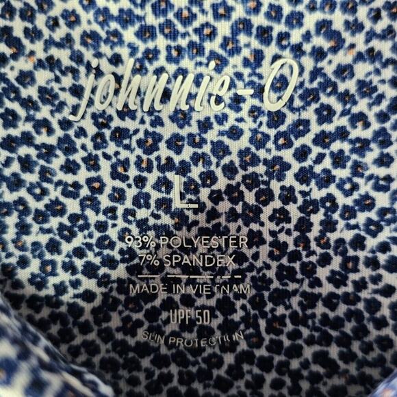 Johnnie O Polo Shirt Large UPF50 Micro Floral Blue Sun Protection Golf Preppy - Picture 2 of 7